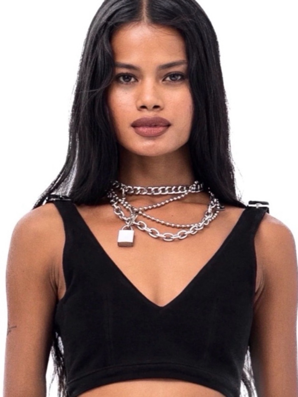 Black DEFI Buckle Denim Crop Top